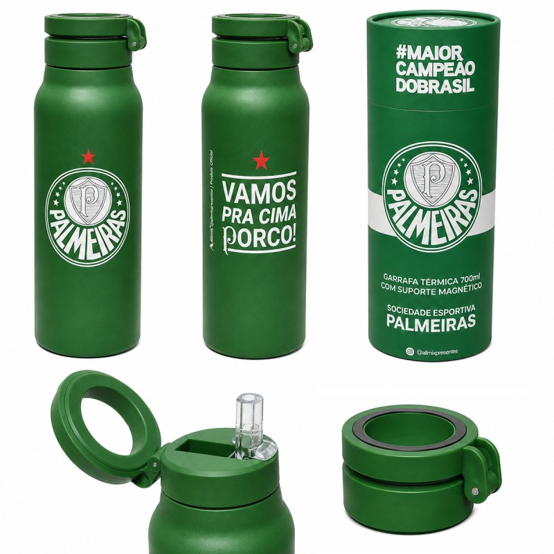 GARRAFA TÉRMICA INOX COM SUPORTE MAGNÉTICO 700ML MODELO PALMEIRAS REF: 41138 GARRAFA TÉRMICA INOX COM SUPORTE MAGNÉTICO 700ML MODELO PALMEIRAS REF: 41138