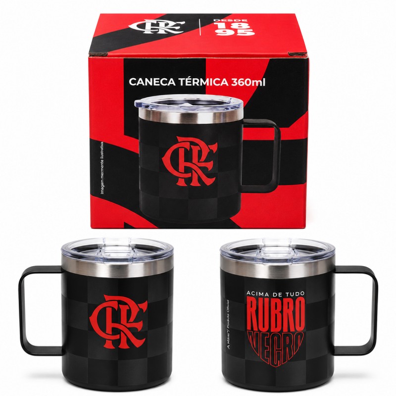 CANECA TÉRMICA DE AÇO INOX COM TAMPA 360ML MODELO FLAMENGO REF: 622533 CANECA TÉRMICA DE AÇO INOX COM TAMPA 360ML MODELO FLAMENGO REF: 622533
