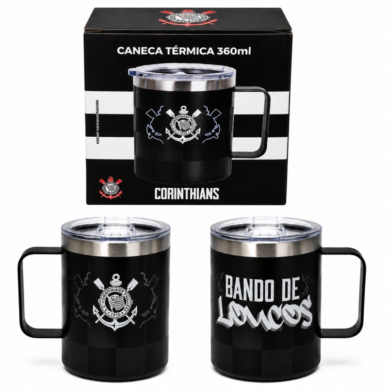 CANECA TÉRMICA DE AÇO INOX COM TAMPA 360ML MODELO CORINTHIANS REF: 622539