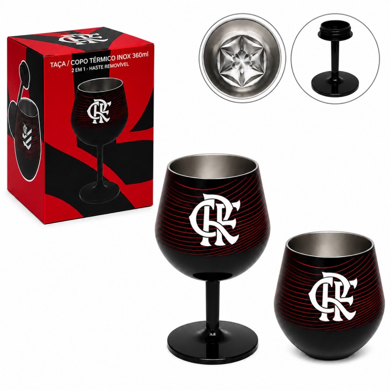 TAÇA OU COPO TÉRMICO INOX 2 EM 1 360ML MODELO FLAMENGO REF: 402033 TAÇA OU COPO TÉRMICO INOX 2 EM 1 360ML MODELO FLAMENGO REF: 402033