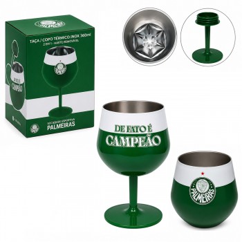 TAÇA OU COPO TÉRMICO INOX 2 EM 1 360ML MODELO PALMEIRAS REF: 402038 TAÇA OU COPO TÉRMICO INOX 2 EM 1 360ML MODELO PALMEIRAS REF: 402038