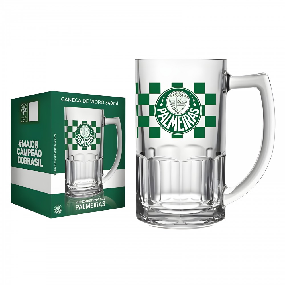 CANECA DE VIDRO PALMEIRAS 340ML REF: 119038