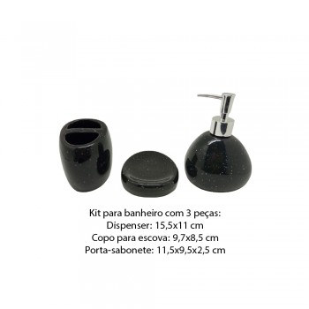 KIT P/ BANHEIRO 3 PEÇAS EM CERÂMICA COR PRETA REF: D0748