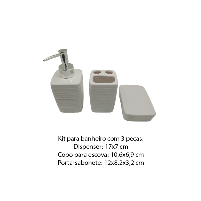 KIT P/ BANHEIRO 3 PEÇAS EM CERÂMICA COR BRANCA REF: D0751