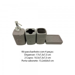 KIT P/ BANHEIRO 4 PEÇAS EM CERÂMICA COR CINZA REF: D0755 KIT P/ BANHEIRO 4 PEÇAS EM CERÂMICA COR CINZA REF: D0755