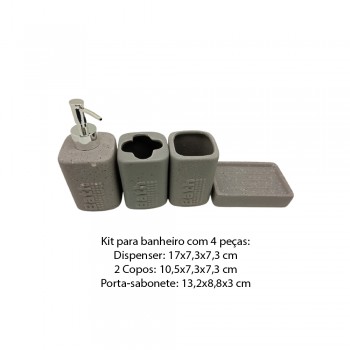 KIT P/ BANHEIRO 4 PEÇAS EM CERÂMICA COR CINZA REF: D0755