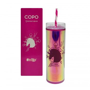 COPO COM CANUDO MODELO UNICÓRNIO EM PLÁSTICO 450ML  REF: 10022708