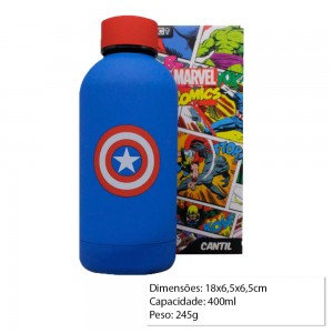 GARRAFA TÉRMICA MODELO CAPITÃO AMÉRICA EM INOX 400ML REF: 10024248 GARRAFA TÉRMICA MODELO CAPITÃO AMÉRICA EM INOX 400ML REF: 10024248