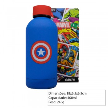 GARRAFA TÉRMICA MODELO CAPITÃO AMÉRICA EM INOX 400ML REF: 10024248 GARRAFA TÉRMICA MODELO CAPITÃO AMÉRICA EM INOX 400ML REF: 10024248