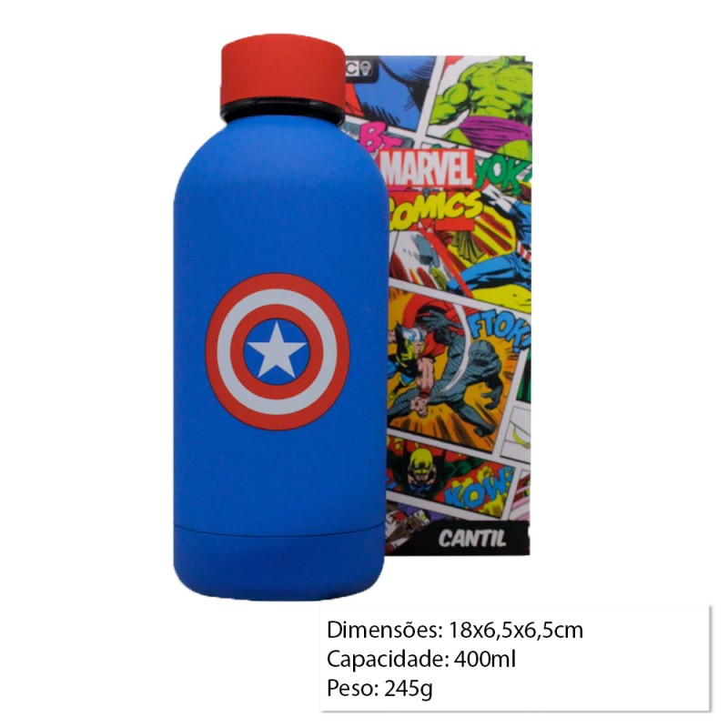 GARRAFA TÉRMICA MODELO CAPITÃO AMÉRICA EM INOX 400ML REF: 10024248