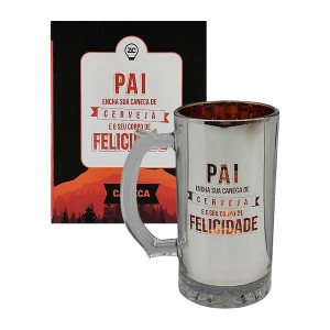 CANECA DE CHOP ELETROSTATICA MODELO PAI FELICIDADE EM VIDRO REF: 10025010