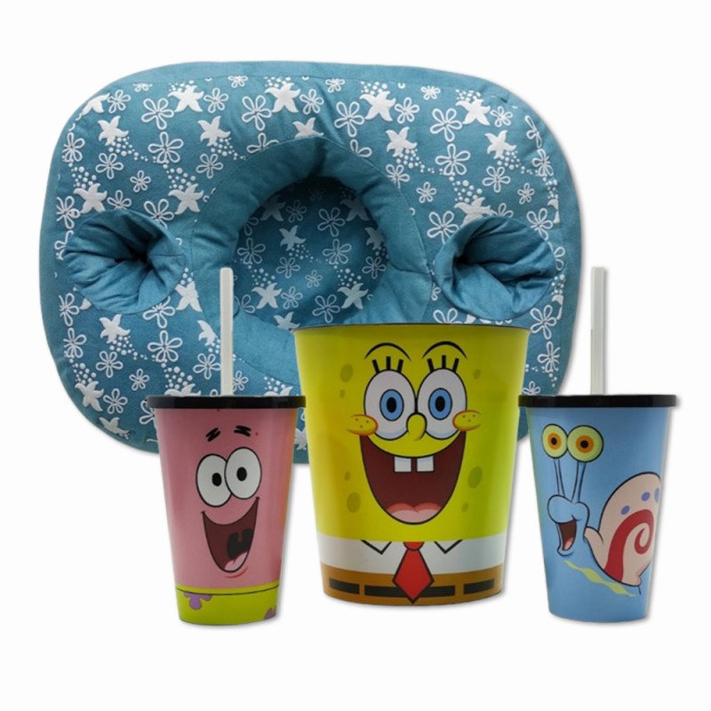 KIT ALMOFADA E BALDE DE PIPOCA BOB ESPONJA EM POLIÉSTER REF: 10064976