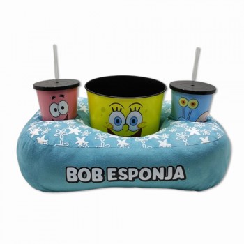 KIT ALMOFADA E BALDE DE PIPOCA BOB ESPONJA EM POLIÉSTER REF: 10064976