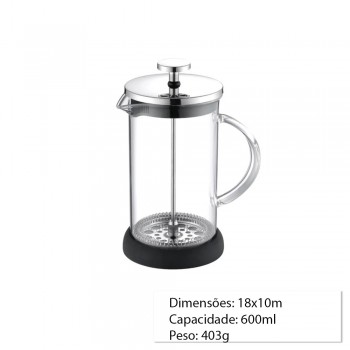 CAFETEIRA PRENSA FRANCESA DE VIDRO 600ML REF: HF010-600