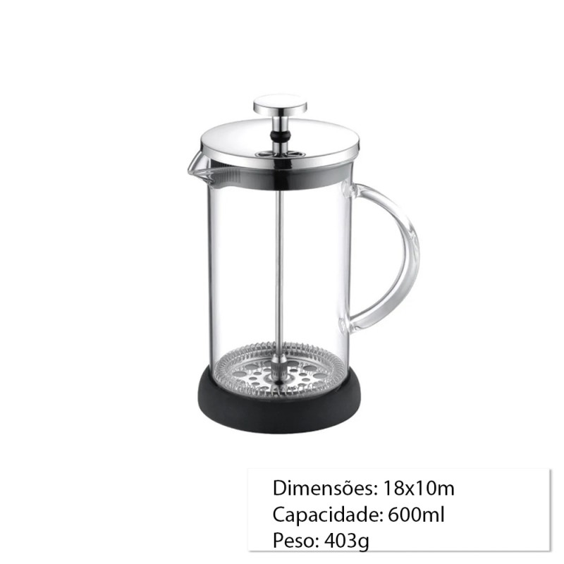 CAFETEIRA PRENSA FRANCESA DE VIDRO 600ML REF: HF010-600