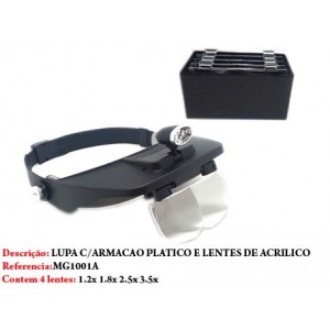 LUPA DE CABEÇA C/4 LENTES EM ACRÍLICOS COM AUMENTO: 1.2X1.8X2.5X3.5X,