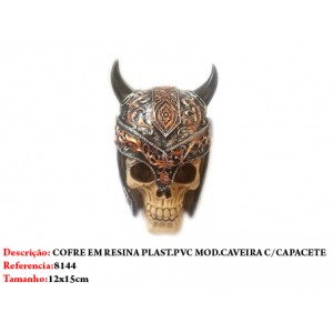 COFRE DE CAVEIRA C/ ELMO EM RESINA