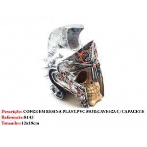 COFRE DECORATIVO MODELO CAVEIRA COM ELMO EM RESINA REF: 8143