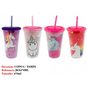 COPO COM CANUDO MODELO UNICÓRNIO 470ML  REF: JKX470ML