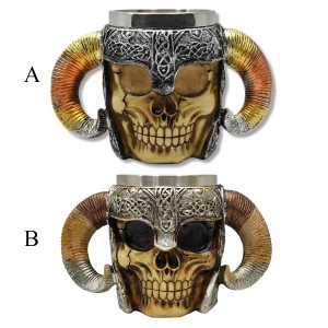 CANECA MEDIEVAL MODELO CAVEIRA COM CHIFRES DE RESINA 450ML REF: 959B