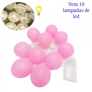 LUMINARIA DECORATIVA 10 BOLAS COM LED COR: ROSA