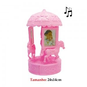 CARROSSEL MUSICAL COM PORTA JOIAS E FOTOS COR ROSA REF: 7459