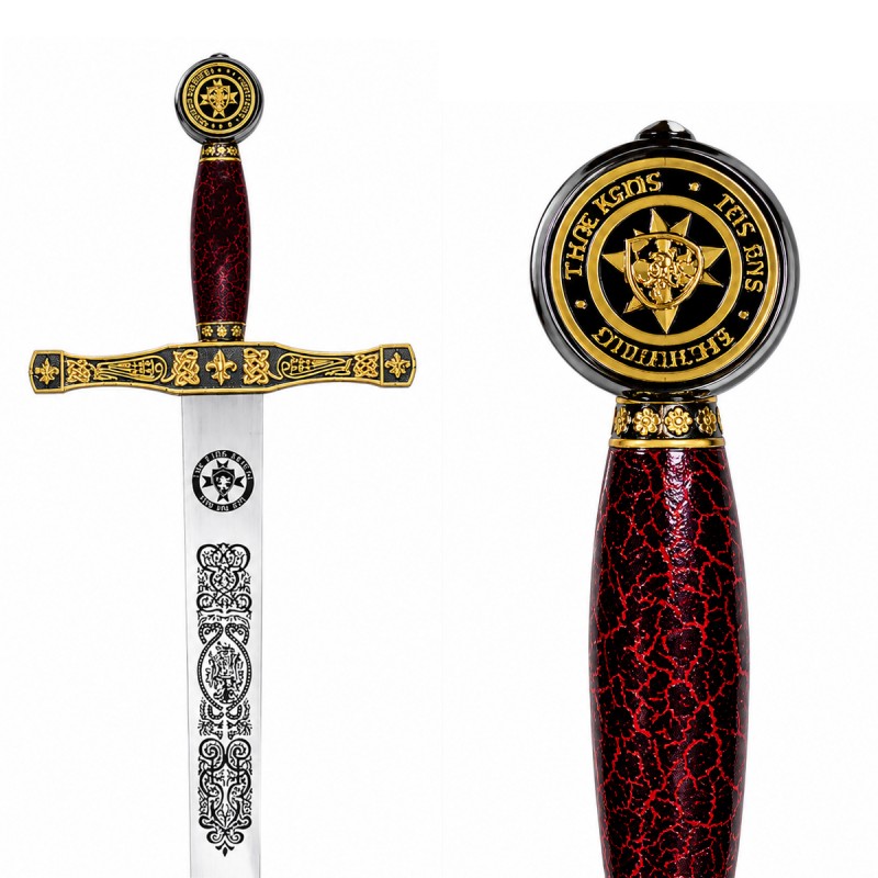 ESPADA DECORATIVA DE METAL COM LÂMINA SEM CORTE E SUPORTE DE MADEIRA REF: PFL13924