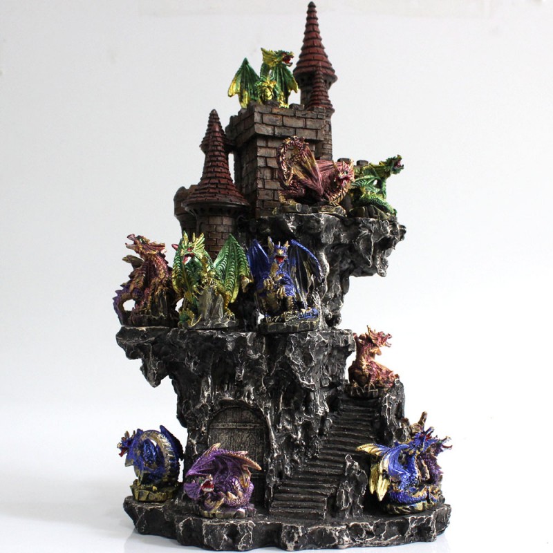 DRAGÃO COM CASTELO DECORATIVO EM RESINA REF: PW170027 DRAGÃO COM CASTELO DECORATIVO EM RESINA REF: PW170027