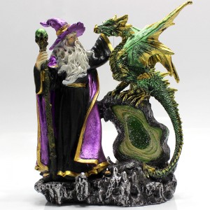 DRAGÃO COM FEITICEIRO DECORATIVO EM RESINA REF: PW190072-12