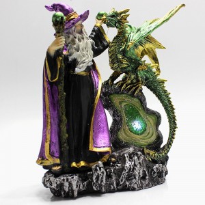 DRAGÃO COM FEITICEIRO DECORATIVO EM RESINA REF: PW190072-12