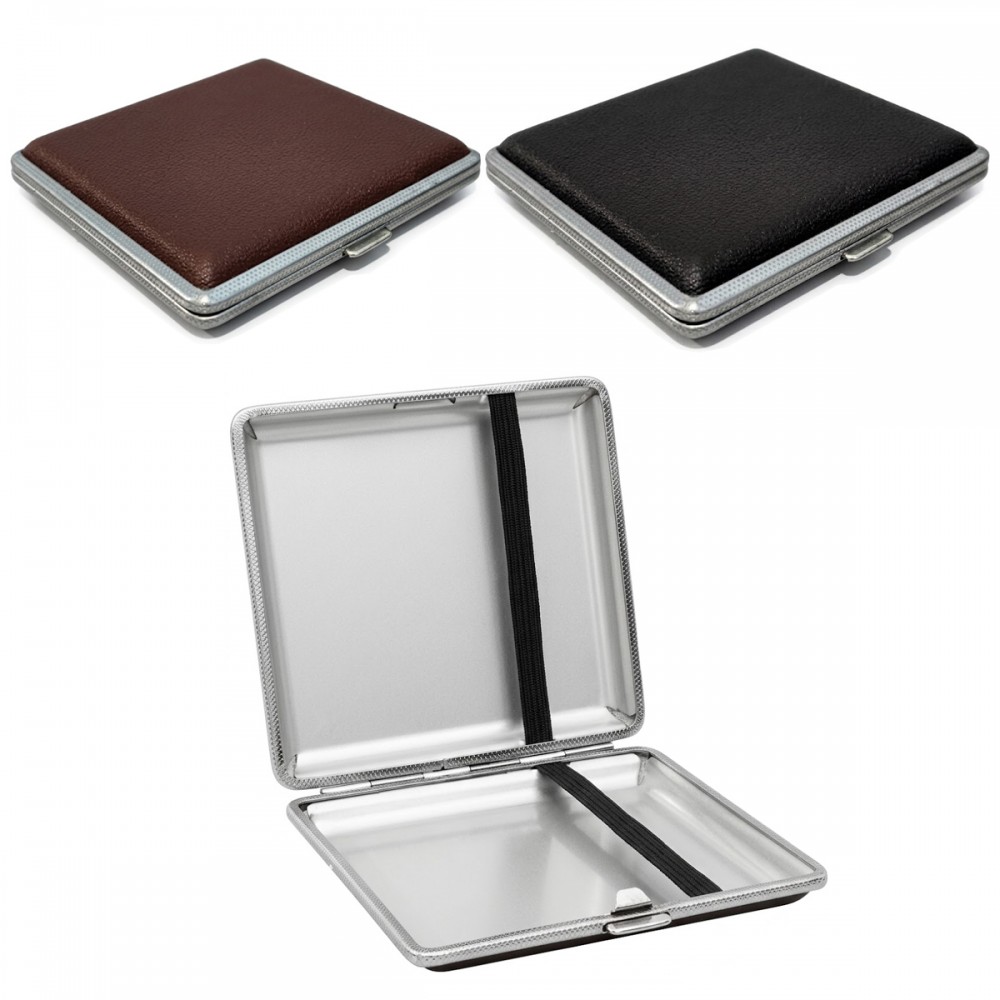 CIGARREIRA EM METAL E COURO SINTÉTICO PARA 20 CIGARROS REF: DKP81