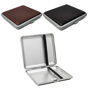 CIGARREIRA EM METAL E COURO SINTÉTICO PARA 20 CIGARROS REF: DKP81