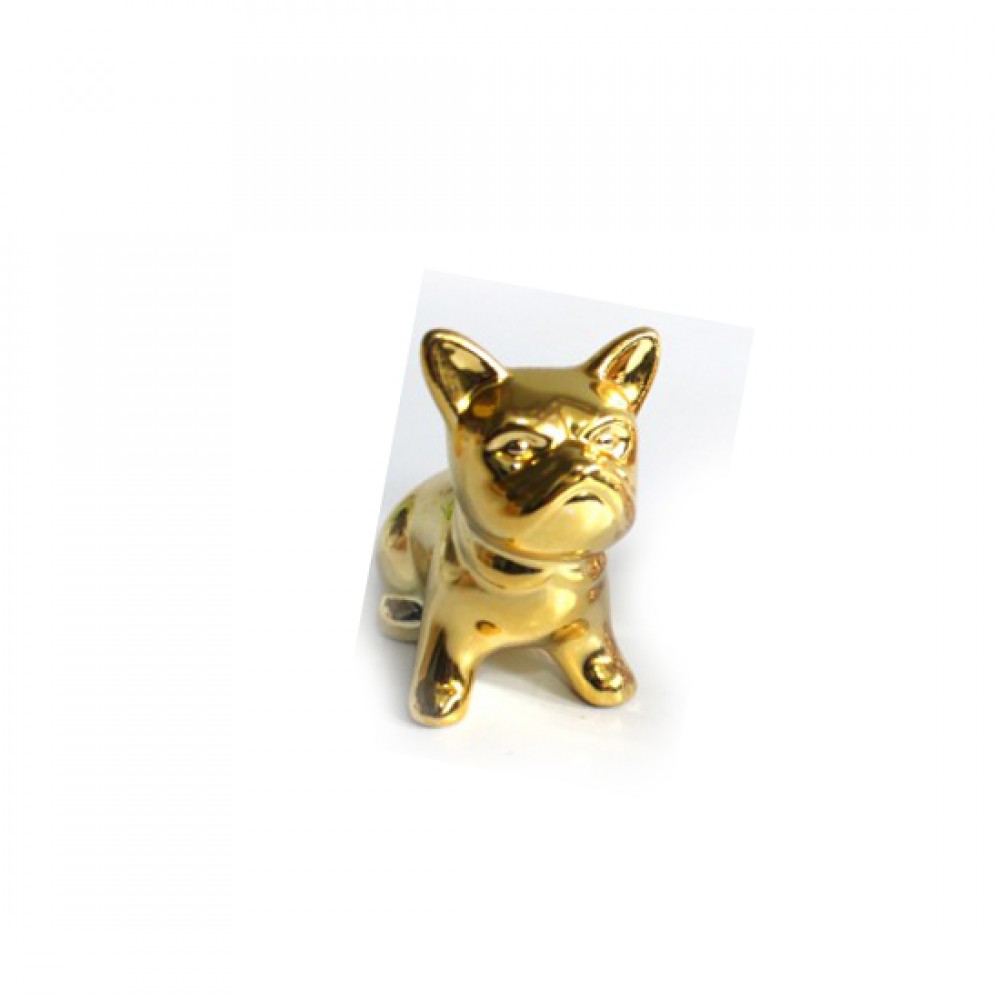 ENFEITE EM CERAMICA MODELO CACHORRO DOURADO