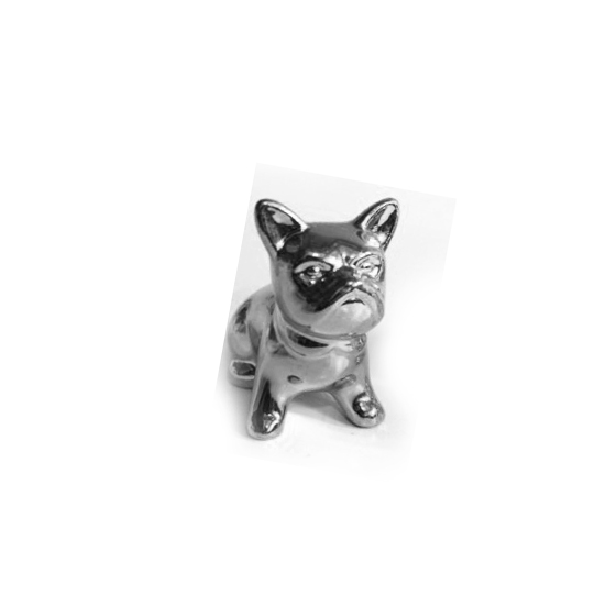 ENFEITE EM CERAMICA MODELO CACHORRO PRATA