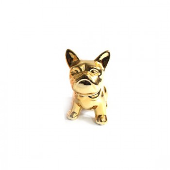 ENFEITE EM CERAMICA MODELO CACHORRO DOURADO
