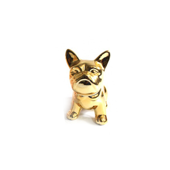 ENFEITE EM CERAMICA MODELO CACHORRO DOURADO