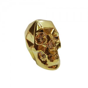 ENFEITE DECORATIVO EM CERAMICA MODELO CRANIO DOURADO