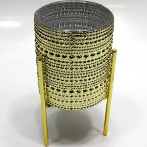 VASO DECORATIVO EM VIDRO C/SUPORTE EM METAL