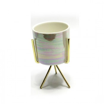 VASO DECORATIVO EM CERAMICA C/SUPORTE METAL DOURADO VASO DECORATIVO EM CERAMICA C/SUPORTE METAL DOURADO