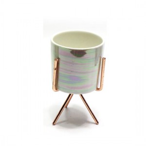 VASO DECORATIVO EM CERAMICA C/SUPORTE METAL ROSE