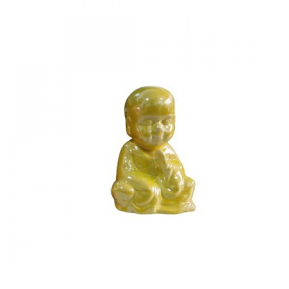 ENFEITE CERAMICA DEC. ESTATUA BUDA AMARELO