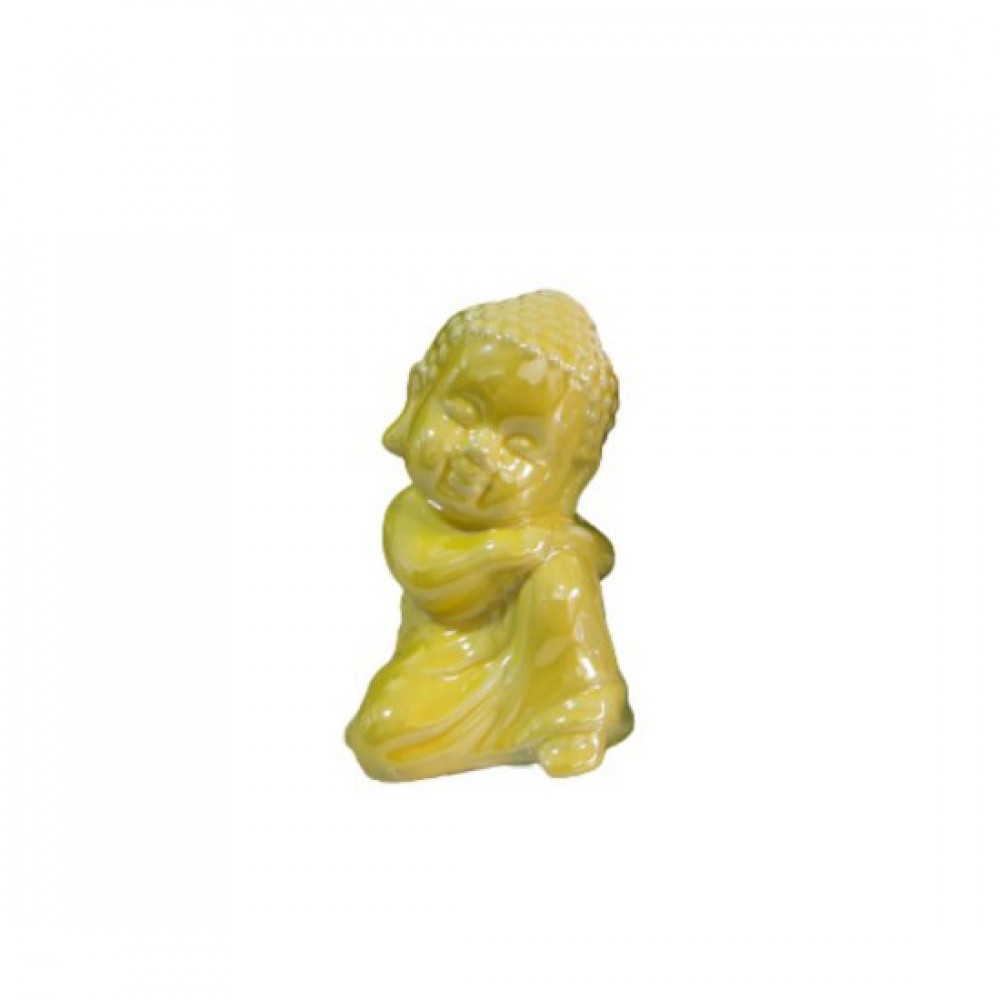 ENFEITE CERAMICA DEC. ESTATUA BUDA AMARELO