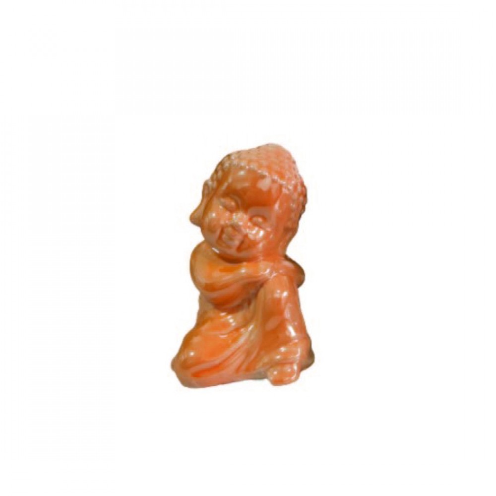 ENFEITE CERAMICA DEC. ESTATUA BUDA LARANJA