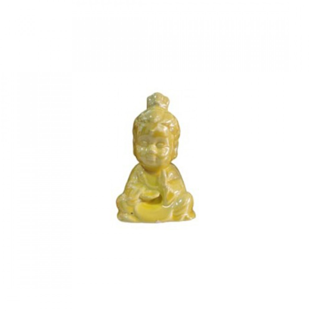 ENFEITE CERAMICA DEC. ESTATUA BUDA AMARELO