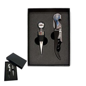 KIT 2 ACESSÓRIOS 1 SACA-ROLHAS MANUAL, 1 TAMPA PARA GARRAFA DE VINHO EM METAL REF: AP36666-2SET