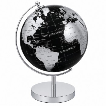 GLOBO TERRESTRE DECORATIVO DE MESA PRETO E PRATA REF: AP142AY4-14X19 GLOBO TERRESTRE DECORATIVO DE MESA PRETO E PRATA REF: AP142AY4-14X19