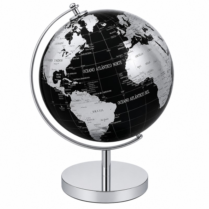 GLOBO TERRESTRE DECORATIVO DE MESA PRETO E PRATA REF: AP142AY4-14X19