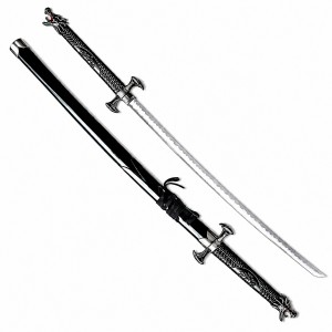 KATANA DECORATIVA DE METAL COM LÂMINA SEM CORTE E SUPORTE DE MADEIRA REF: PFL149004