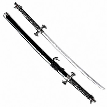 KATANA DECORATIVA DE METAL COM LÂMINA SEM CORTE E SUPORTE DE MADEIRA REF: PFL149004