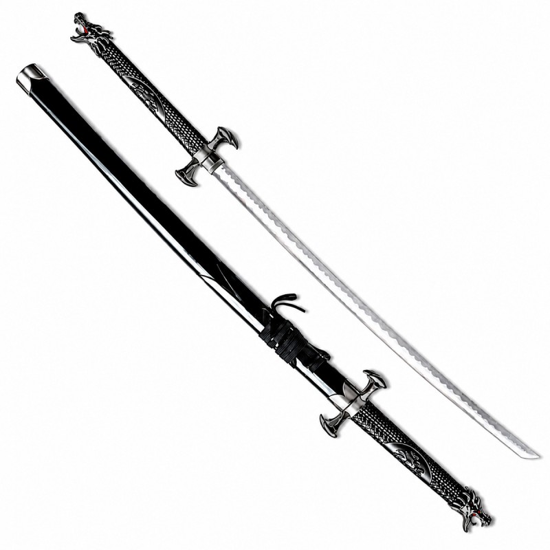 KATANA DECORATIVA DE METAL COM LÂMINA SEM CORTE E SUPORTE DE MADEIRA REF: PFL149004